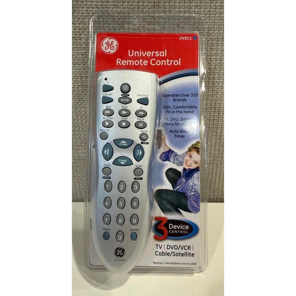 GE Universal Remote Control 24921 Silver 3 Device TV DVD VCR Cable Satellite NEW